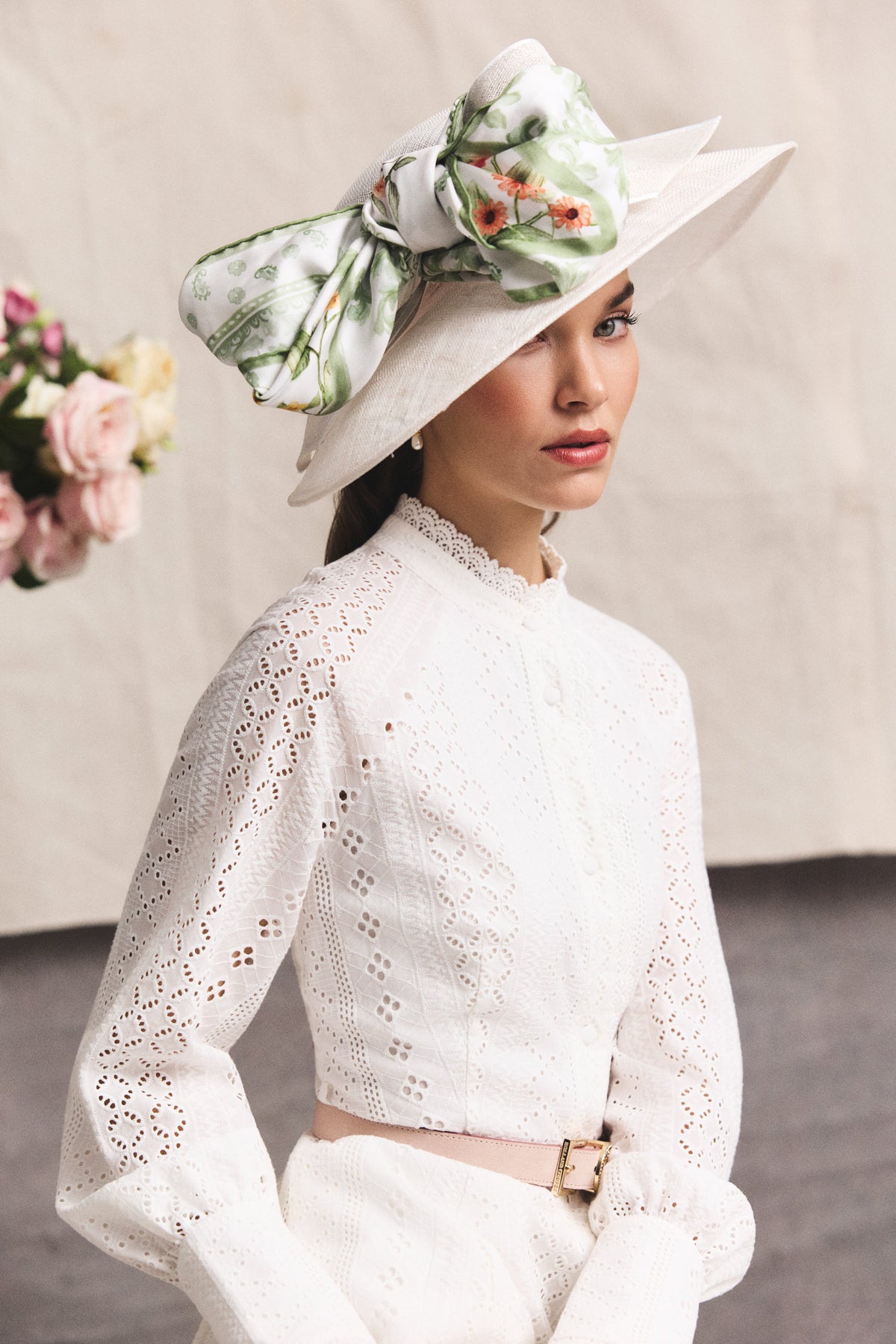 Aimee Collarless Broderie Dress (White)