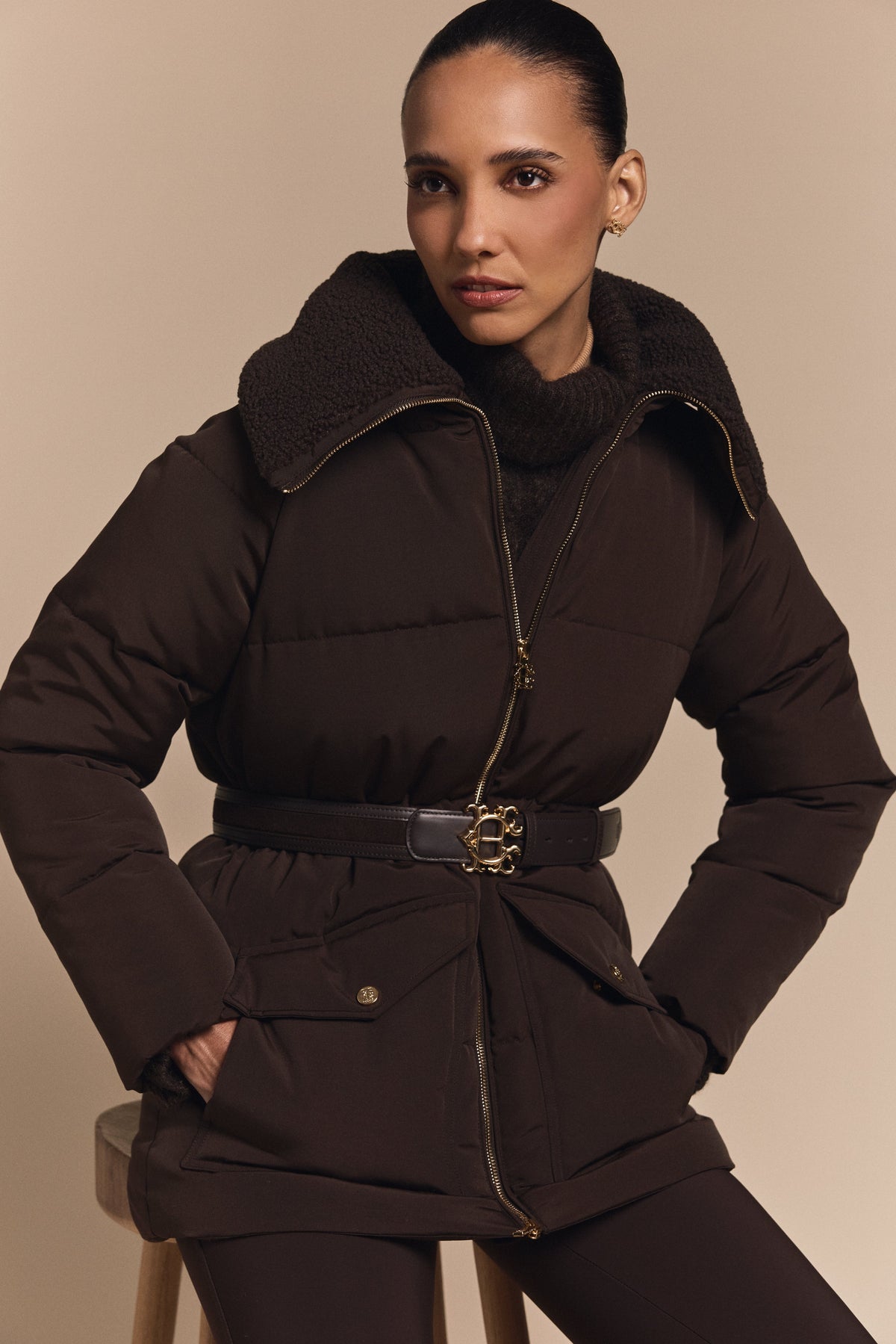 Borg Collar Padded Coat (Chocolate)
