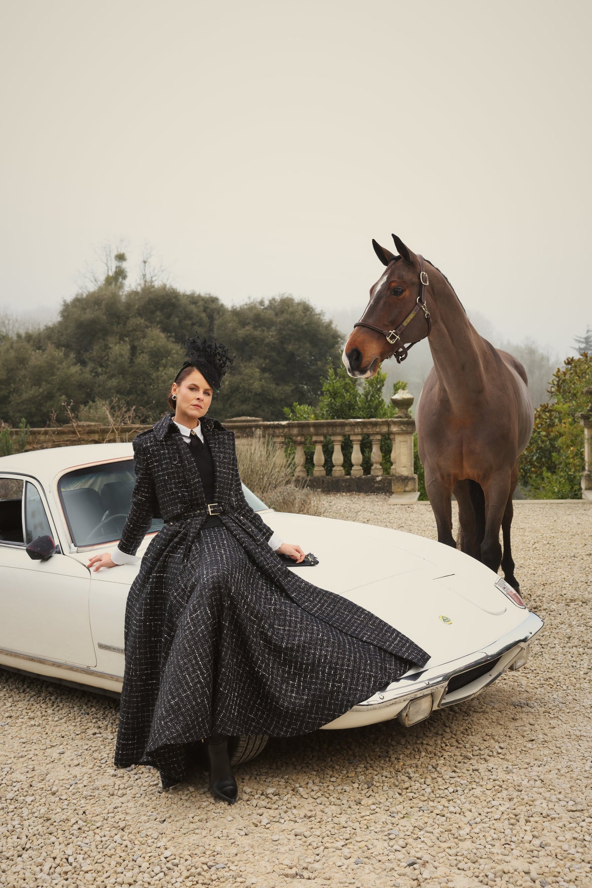 Full Length Cheltenham Trench Coat (Black & Silver Couture Tweed)