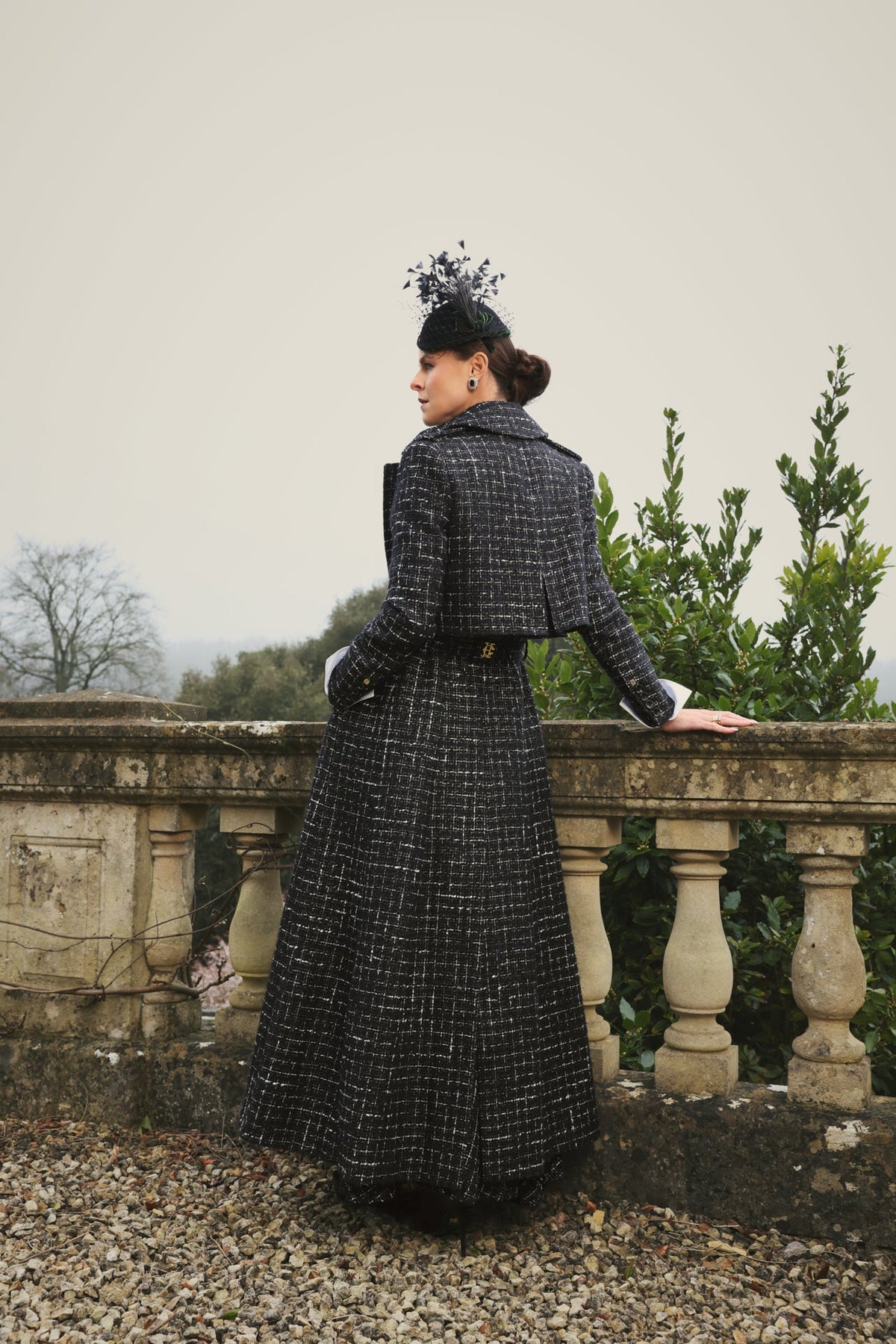 Full Length Cheltenham Trench Coat (Black & Silver Couture Tweed)