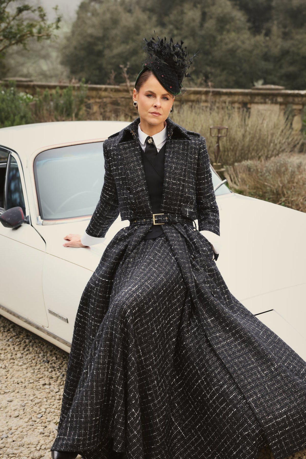 Full Length Cheltenham Trench Coat (Black & Silver Couture Tweed)