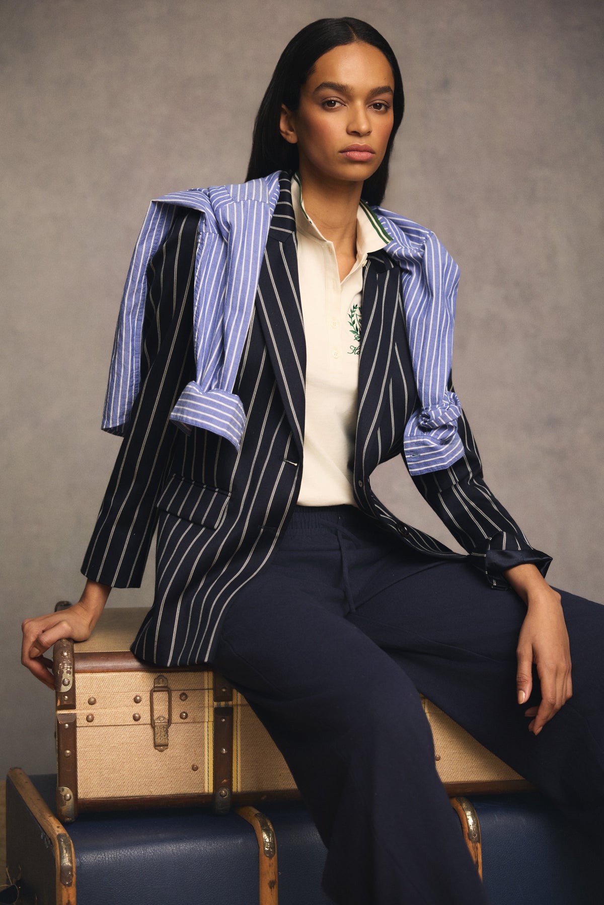 Single Breasted Belgravia Blazer (Ink Navy Wide Stripe)