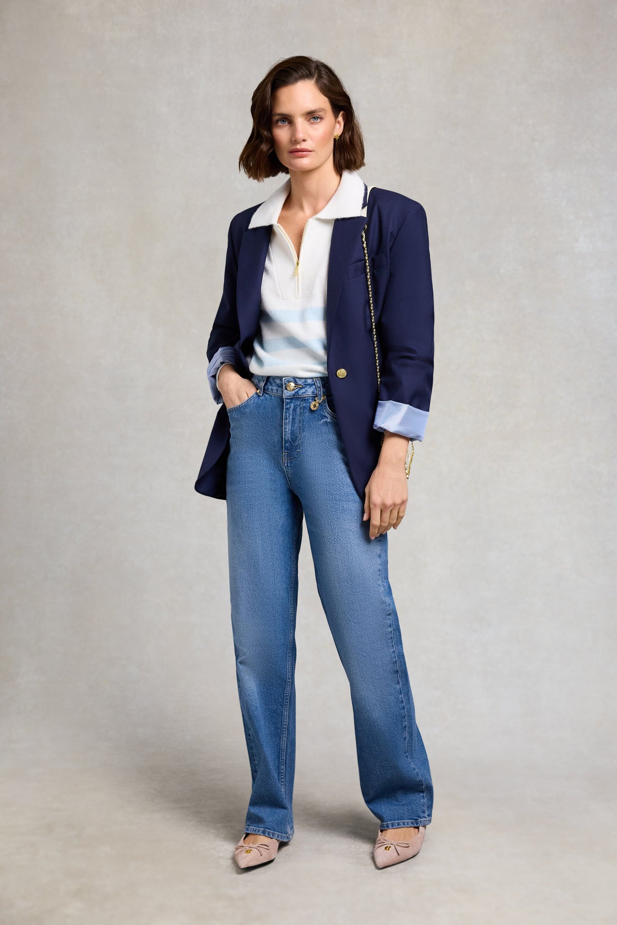 Lydia Quarter Zip Knit (Natural Powder Blue)