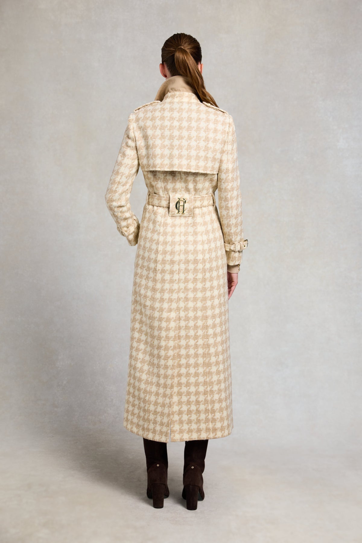 Full Length Marlborough Trench Coat (Camel Houndstooth)