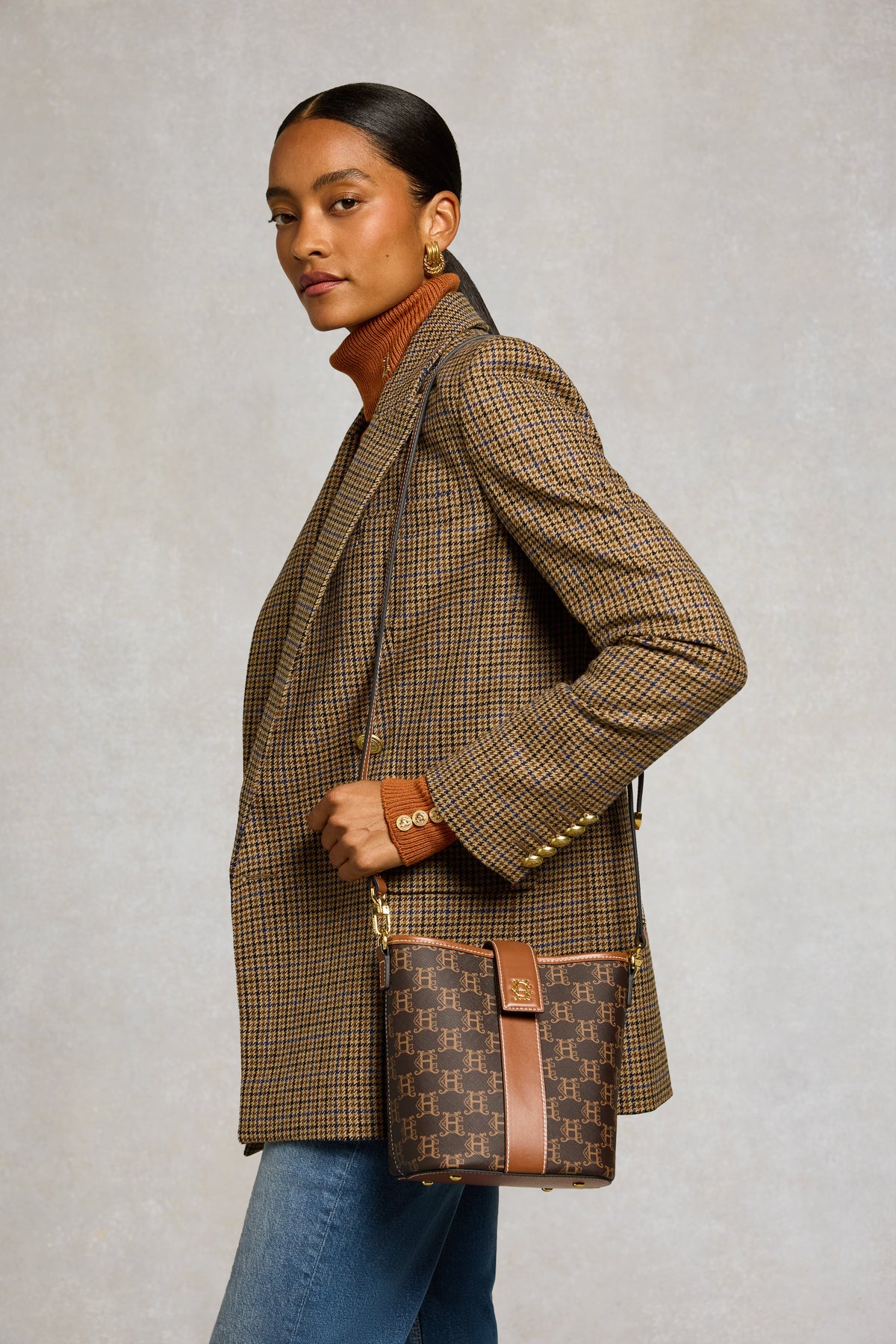 Milan Mini Bucket Bag (Tan Monogram)