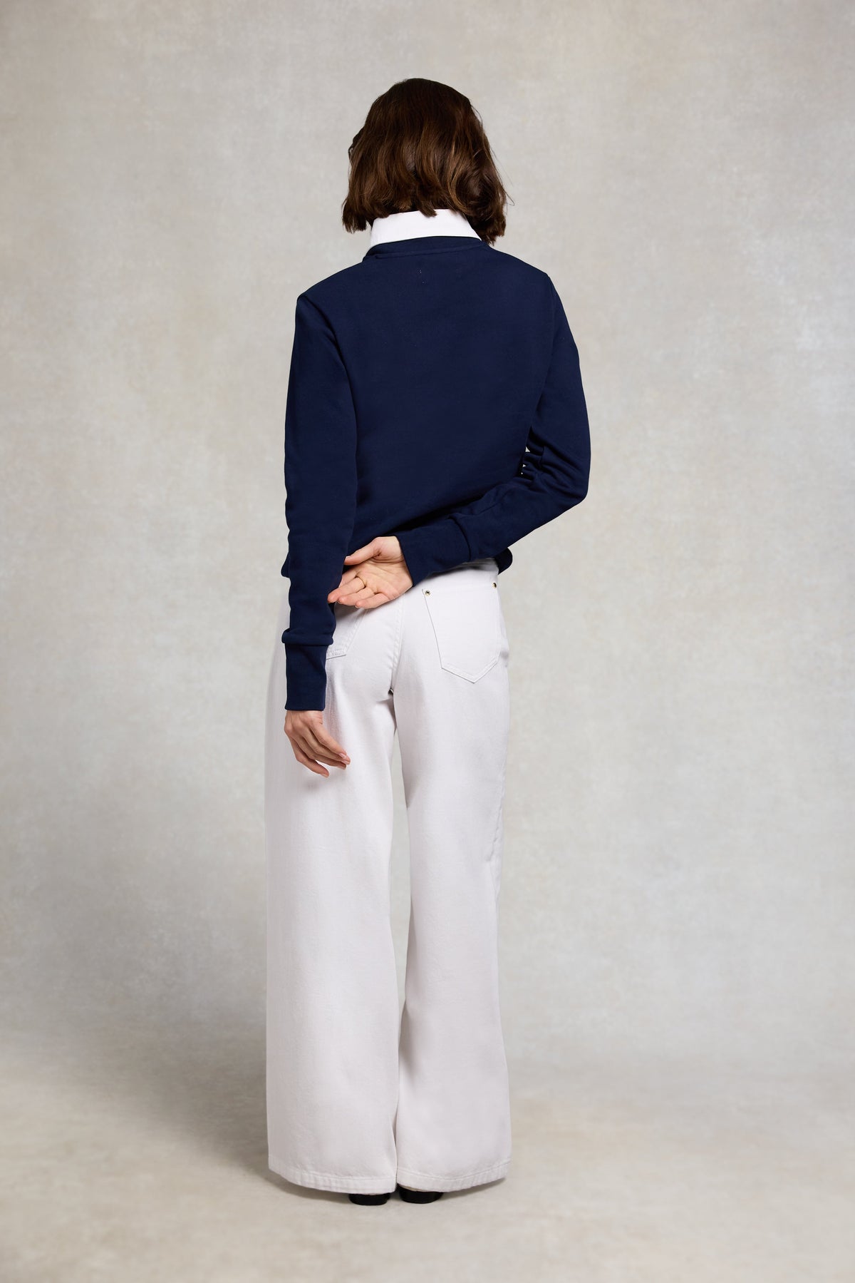 Mock Collar Crew Neck Sweat (Navy)
