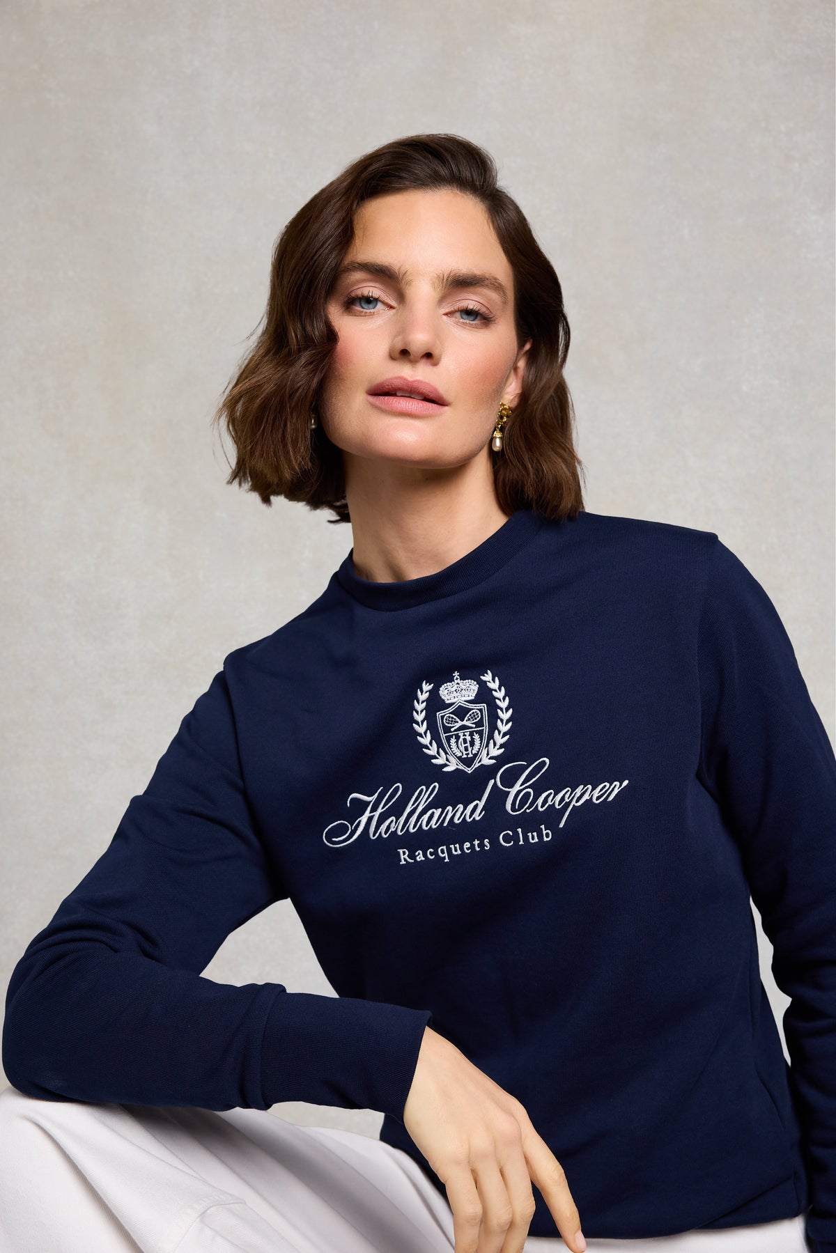 Mock Collar Crew Neck Sweat (Navy)