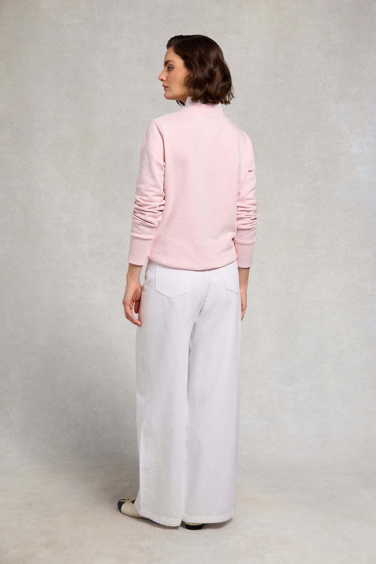 Mock Collar Crew Neck Sweat (Pink)
