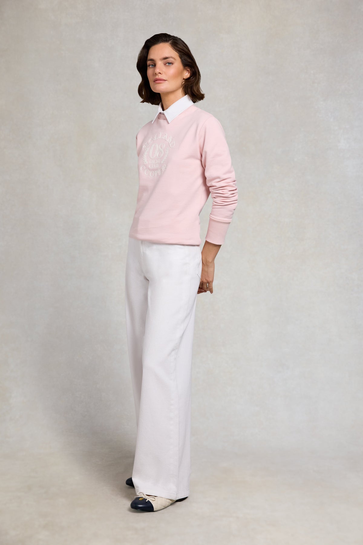 Mock Collar Crew Neck Sweat (Pink)