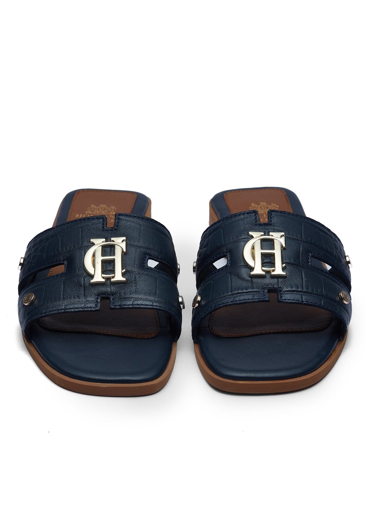 Monogram Slides (Navy Croc)