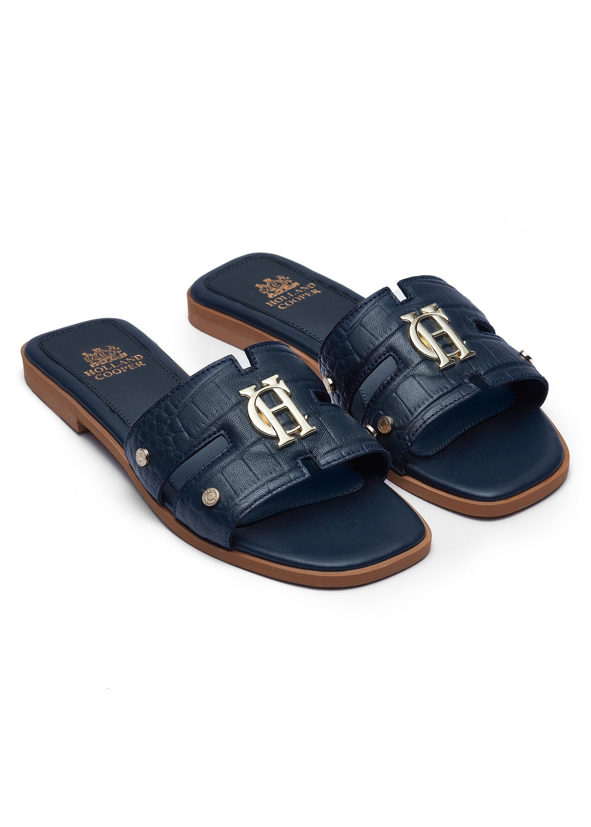 Monogram Slides (Navy Croc)