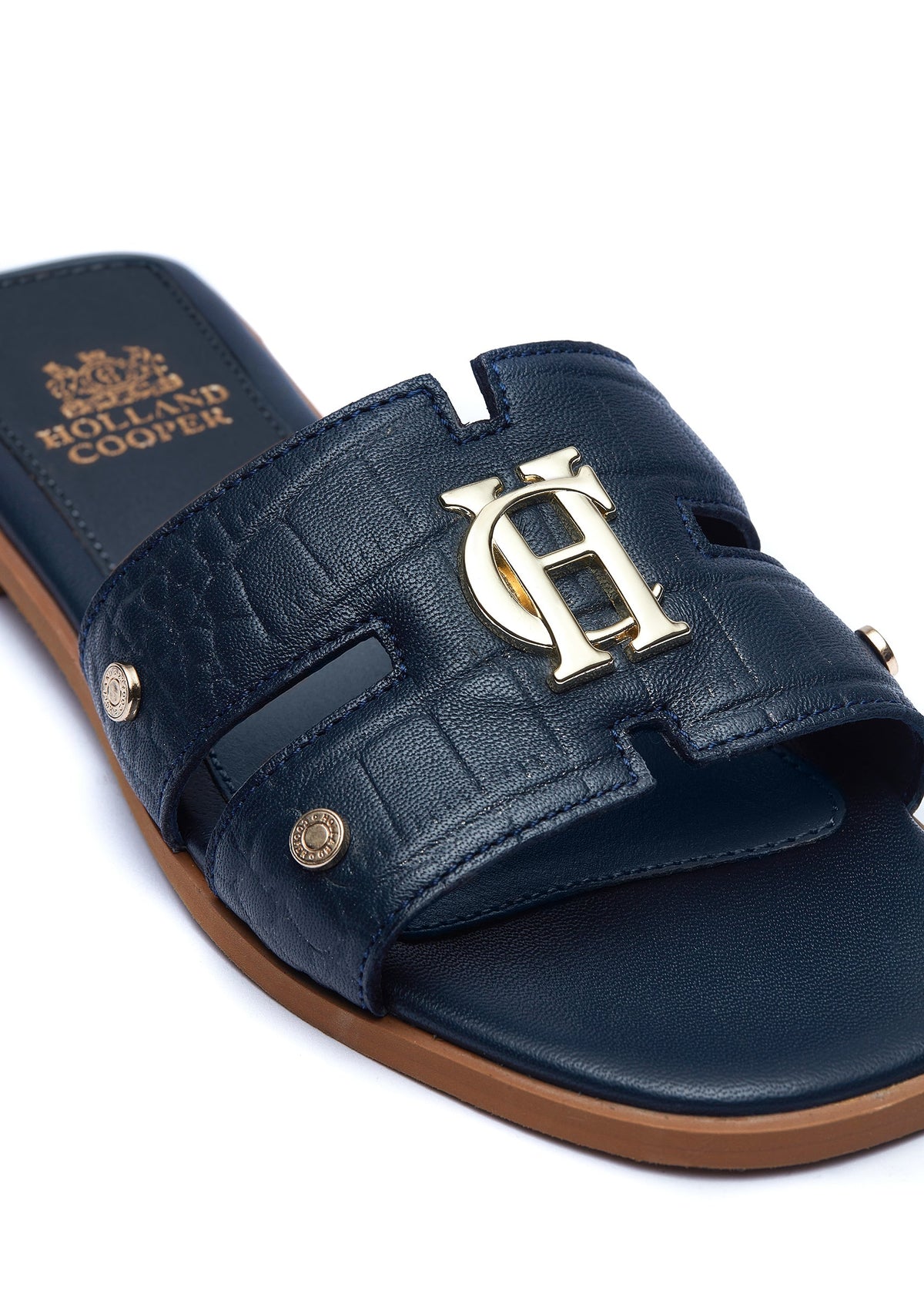 Monogram Slides (Navy Croc)