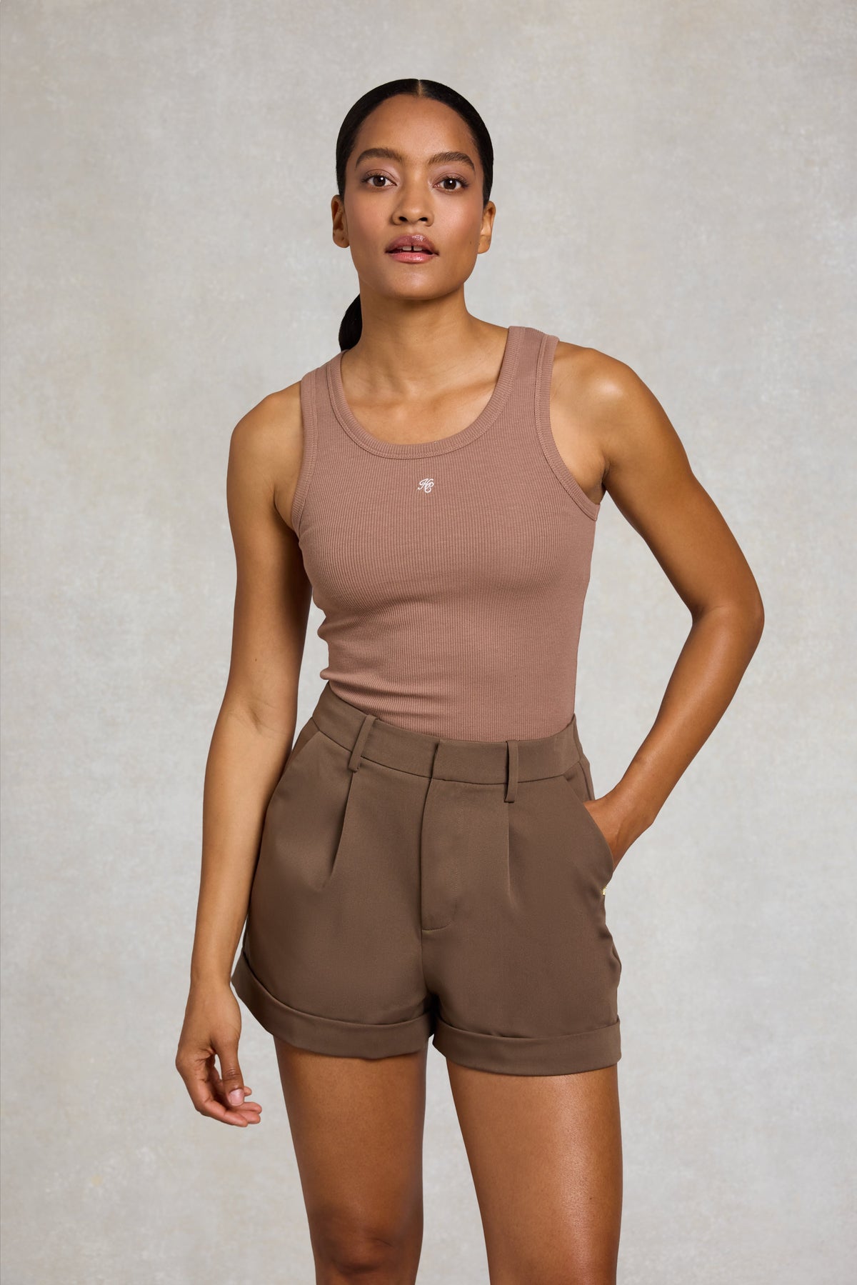 Pleated Wide Leg Short (Mushroom)
