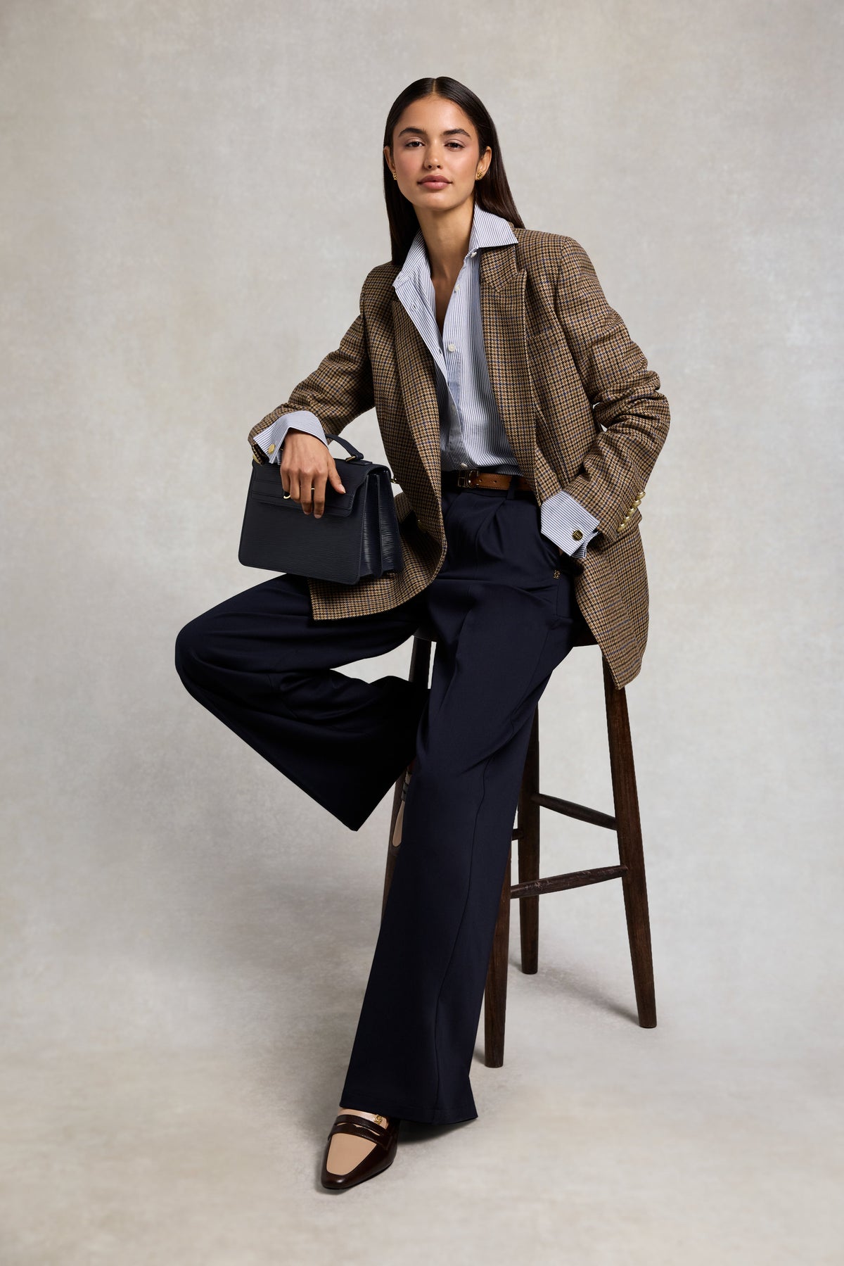 Pleated Wide Leg Trouser (Ink Navy)