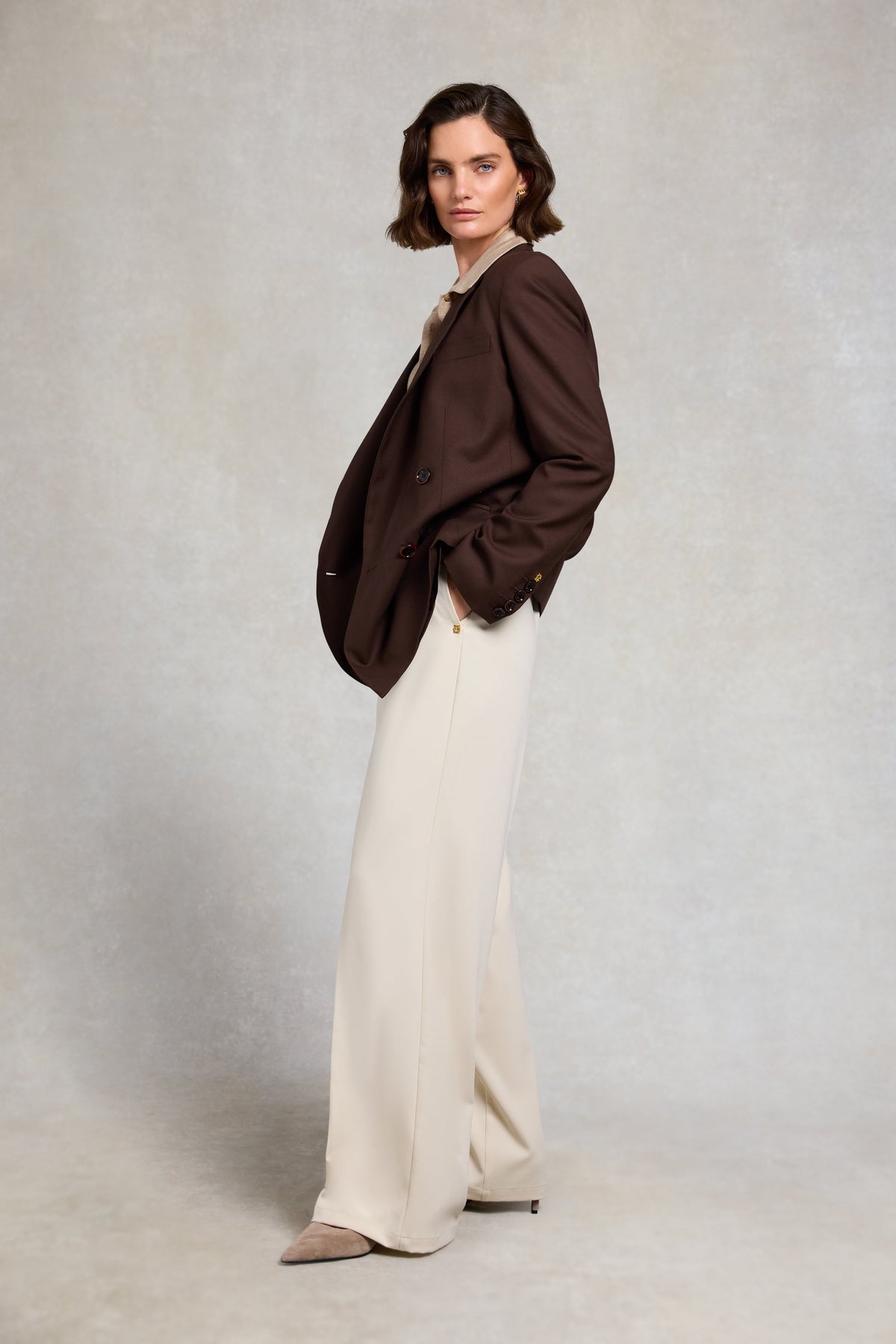 Pleated Wide Leg Trouser (Stone)