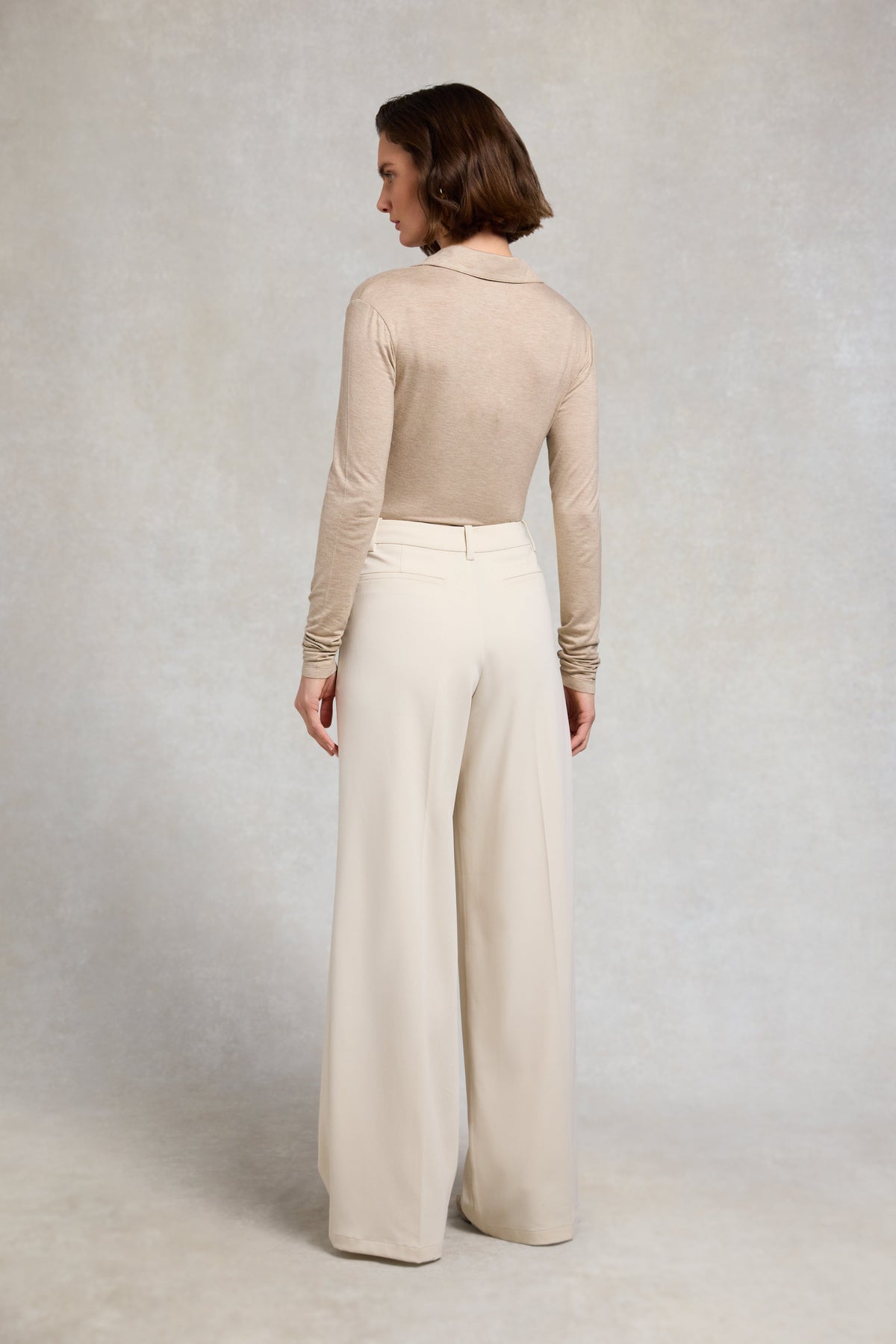 Pleated Wide Leg Trouser (Stone)