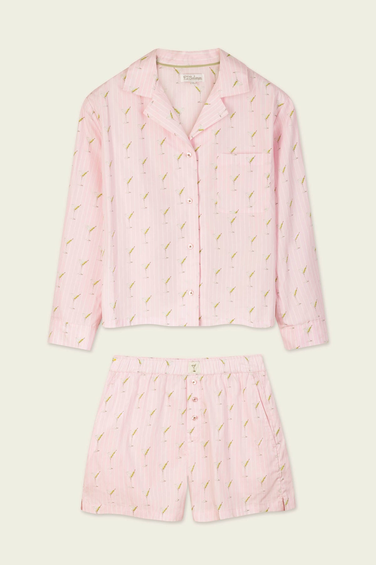 Afterparty Poplin Martini Print Long Sleeve & Shorts Pajama Set