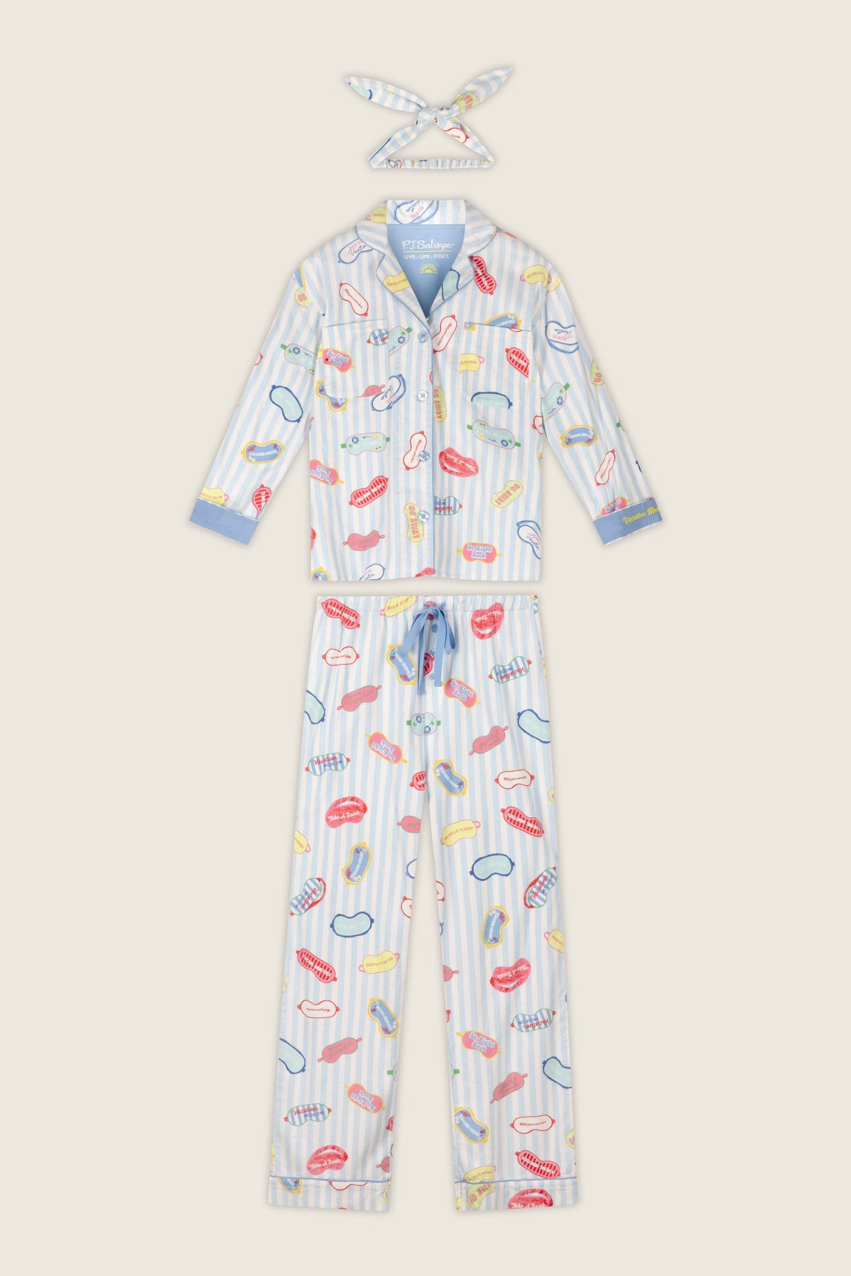 Out of Office Eyemask Print 3-Piece Flannel Pajama Set