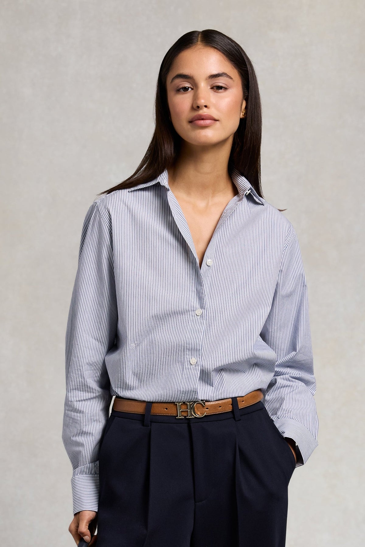 Relaxed Fit Shirt (Fine Navy Double Stripe)