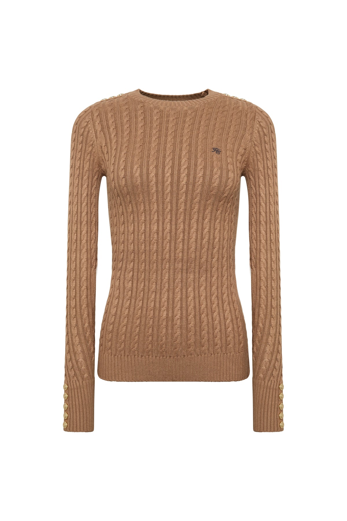 Seattle Cable Crew Knit (Dark Camel)