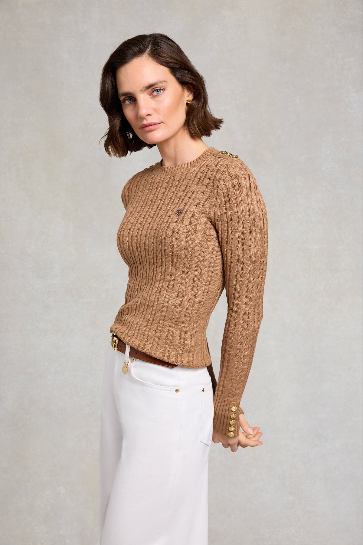 Seattle Cable Crew Knit (Dark Camel)