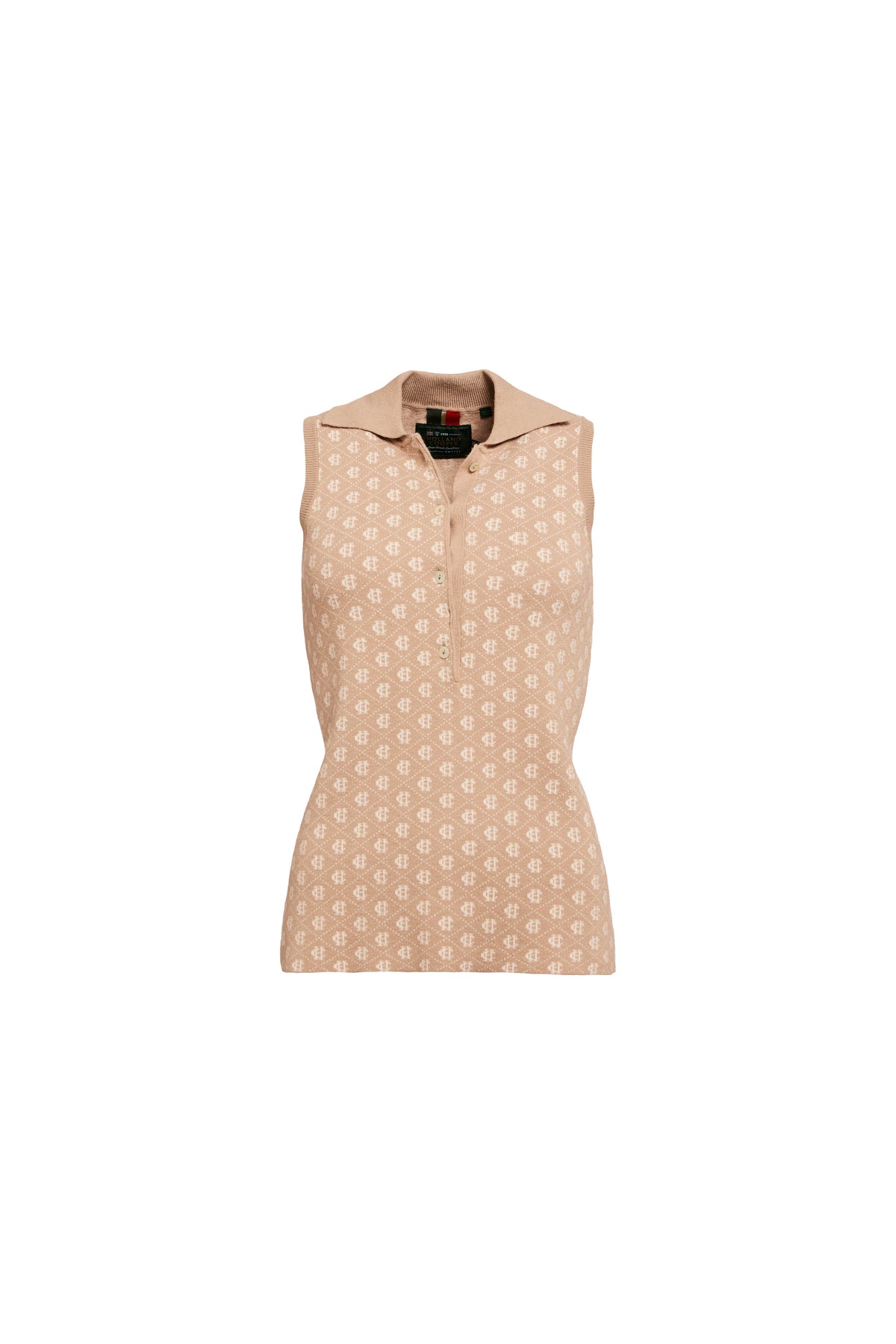 Sleeveless Knitted Monogram Polo (Camel)