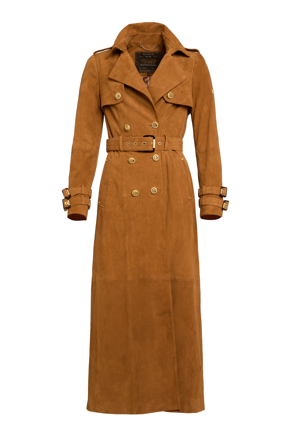 Full Length Sloane Suede Trench Coat (Tan)