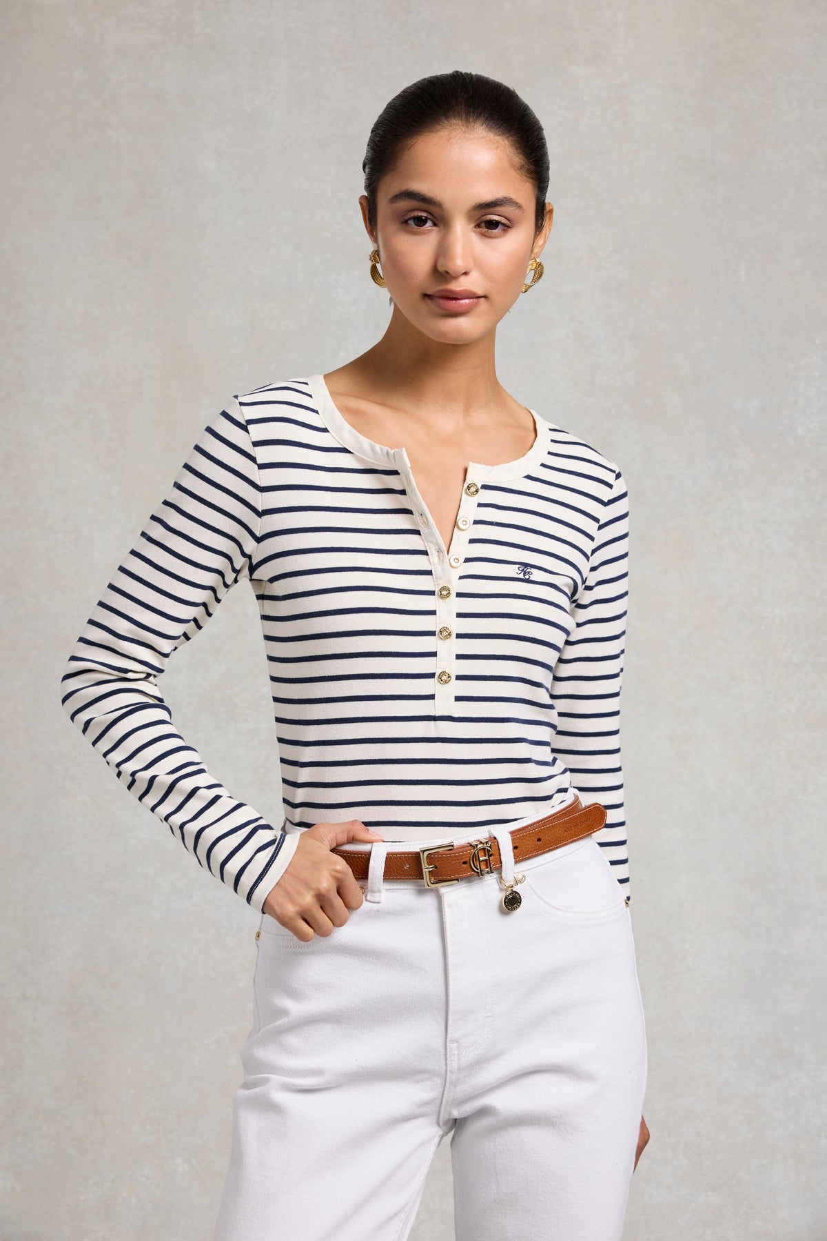 Striped Grandad Top (Ink Navy)