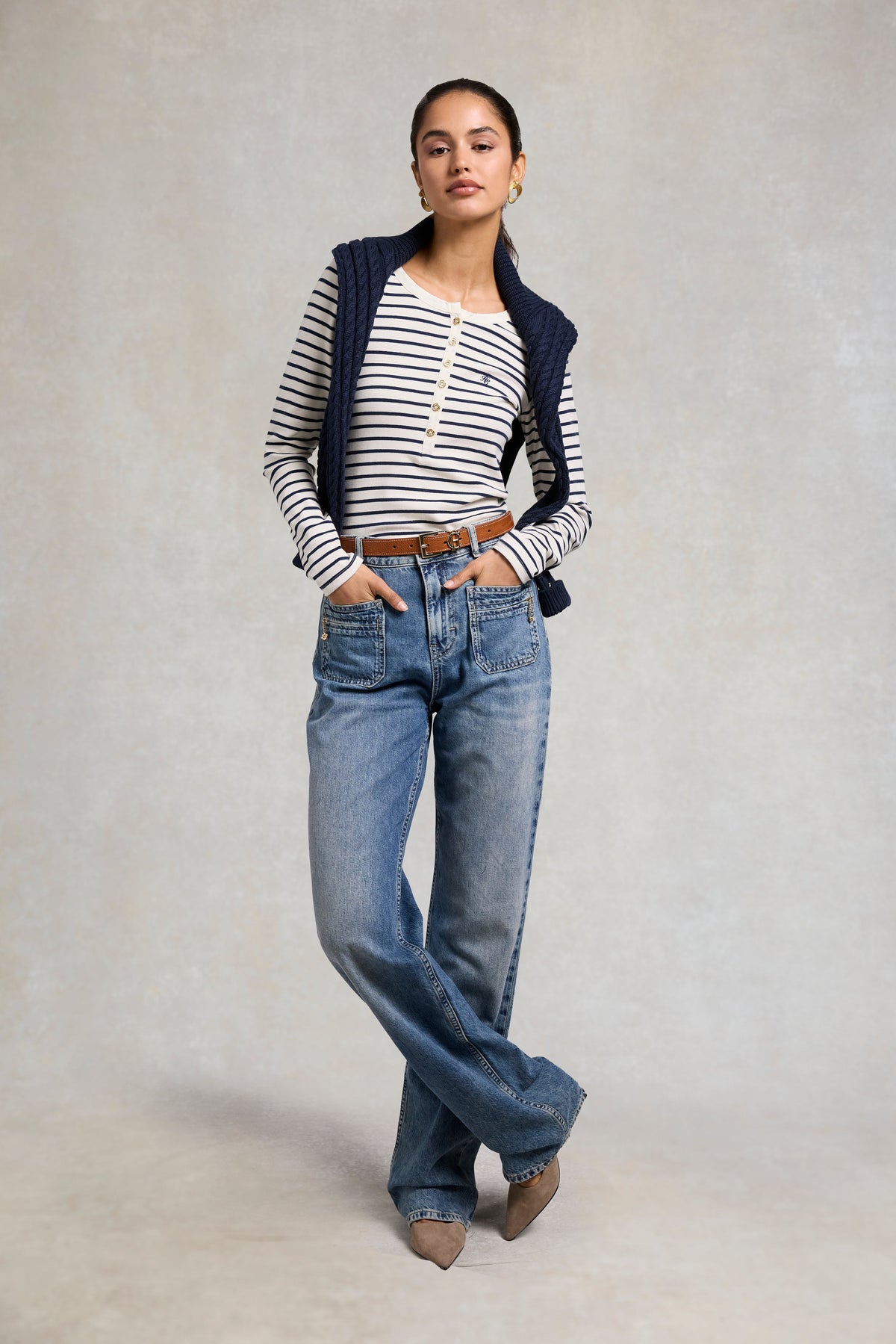 Striped Grandad Top (Ink Navy)