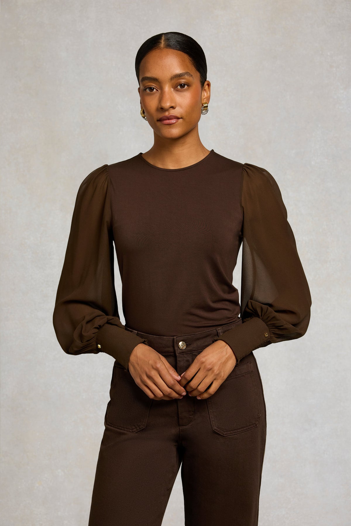 Supersoft Balloon Sleeve Top (Chocolate)