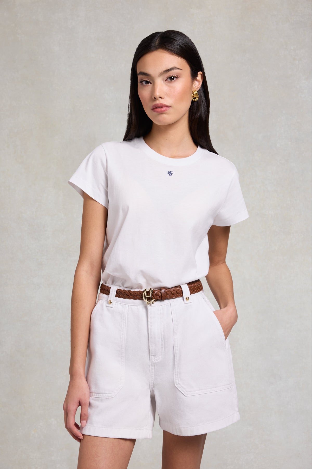 Utility Denim Shorts (White)