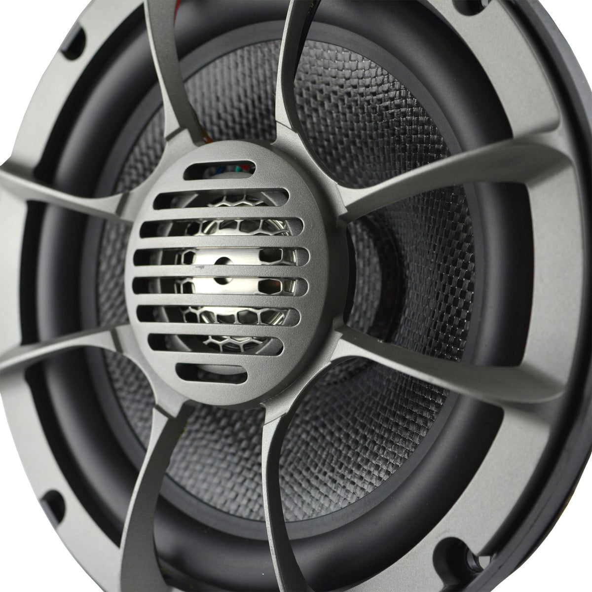 APMP-T830LD 8 Inch 500 Watt Max, 4 Ohm Marine Audio Coaxial Stereo Speaker with LED Lights and 1.5 Inch Kapton Voice Coil, (White and Titanium Grills included)