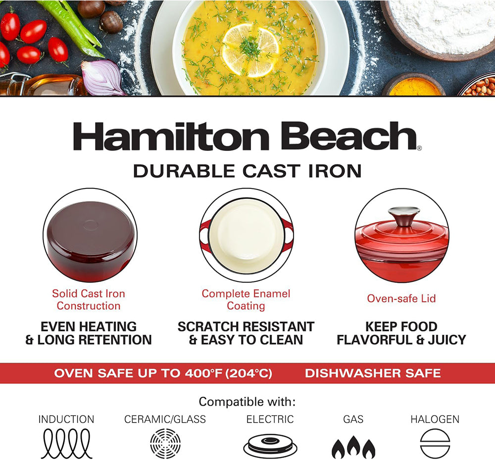 3-Quart Enameled Cast Iron Dutch Oven - Red