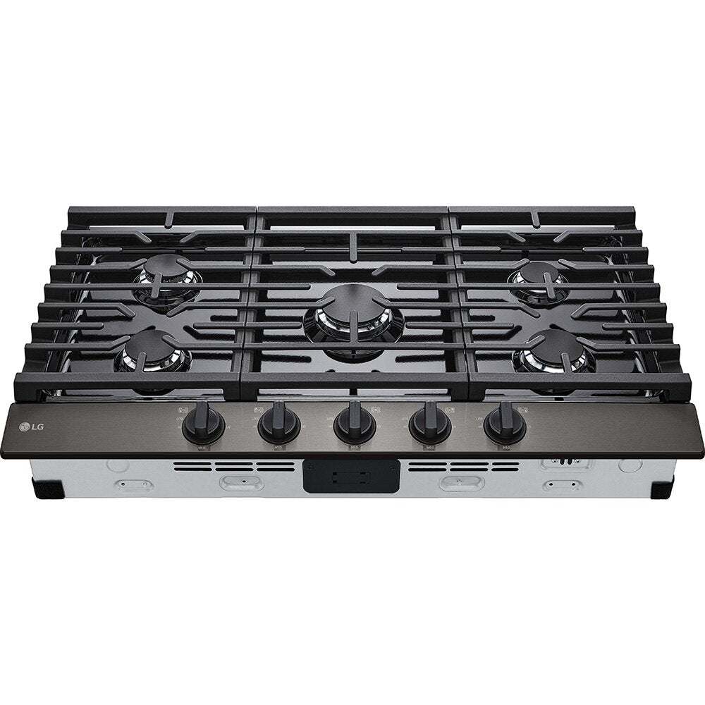 36" Smart 5-Element Gas Cooktop in Black Stainless with 20K UltraHeat™ BTU Burner