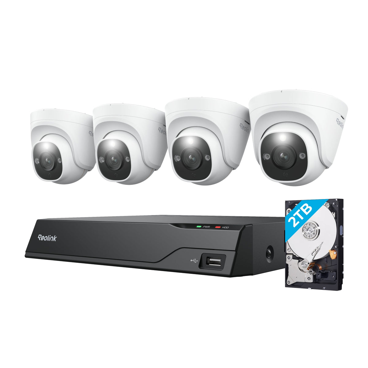 8-Channel 4K 8MP PoE NVR System with 4 Dome Security Cameras & 2TB HDD - White