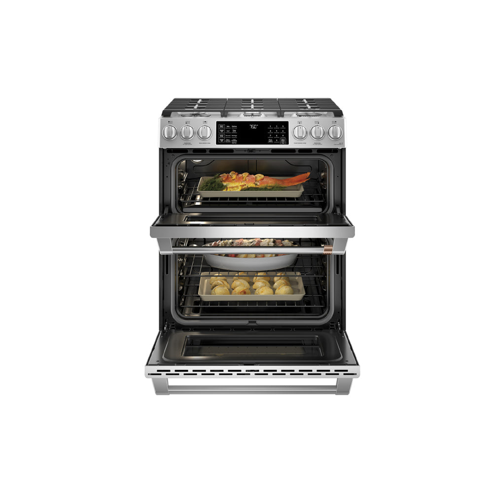 30-inch Smart Slide-In, Front-Control, Gas Double-Oven Range with Convection - Matte Black