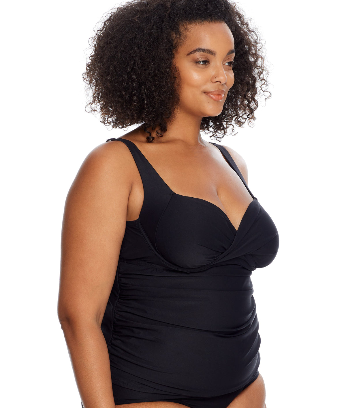 Plus Size Eco Onyx Shirred Underwire Tankini Top