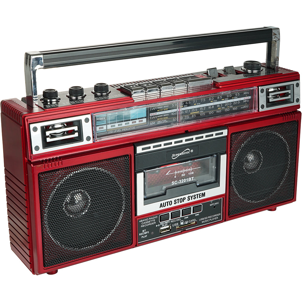 4-Band Bluetooth Radio & Cassette Player - Red