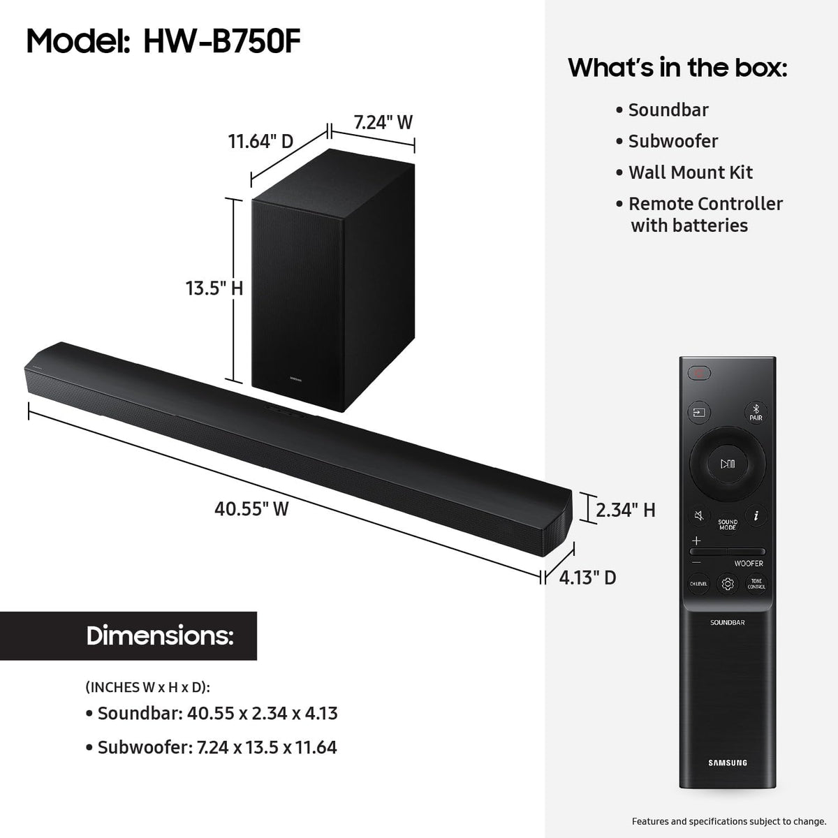 Samsung B-series HW-B750F 5.1 Ch DTS Virtual:X Soundbar with Subwoofer