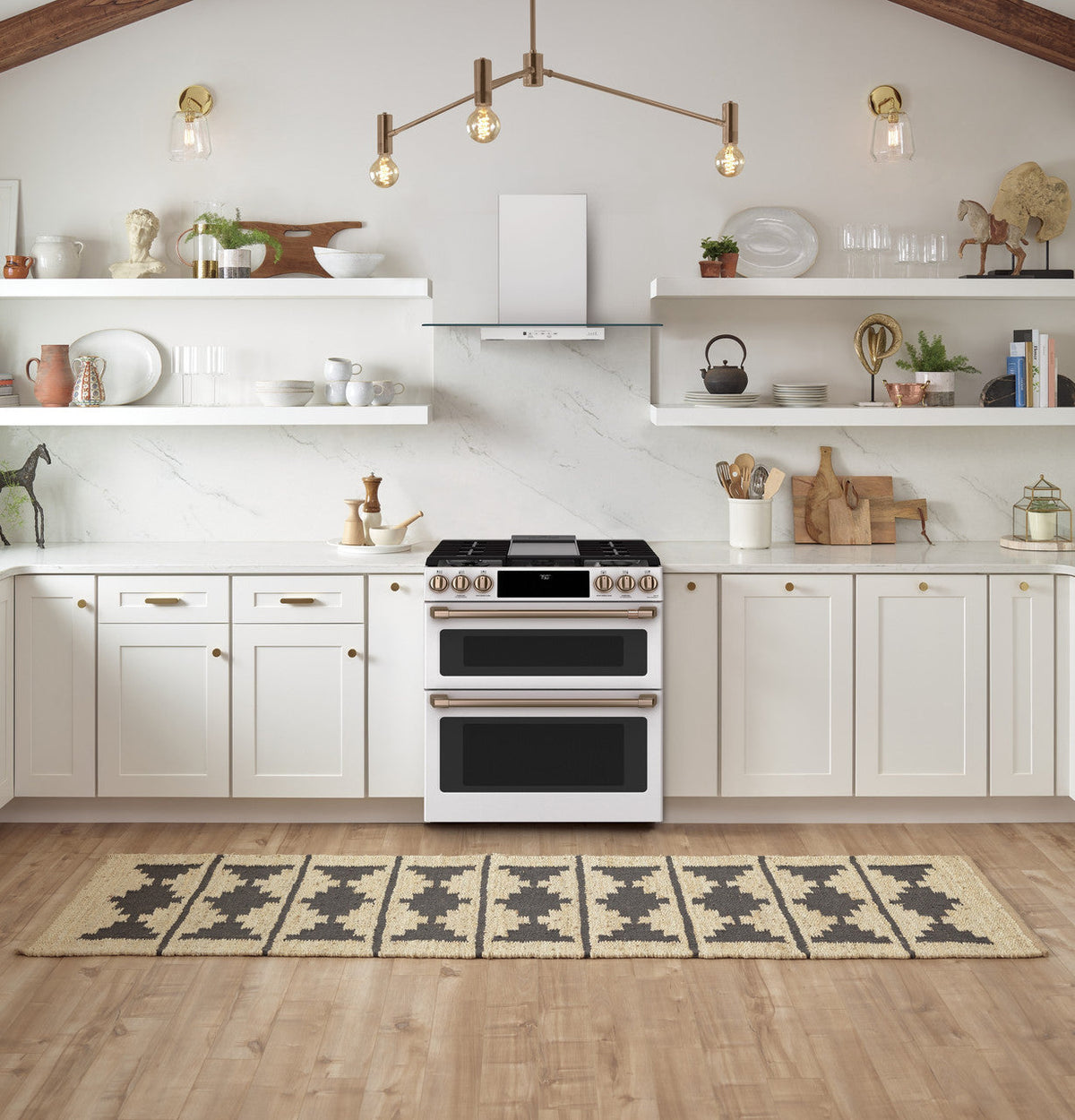 6.7 CuFt Smart 6-Burner Slide-In Double Gas Range in Matte White with Air Fry and In-Oven Broiling