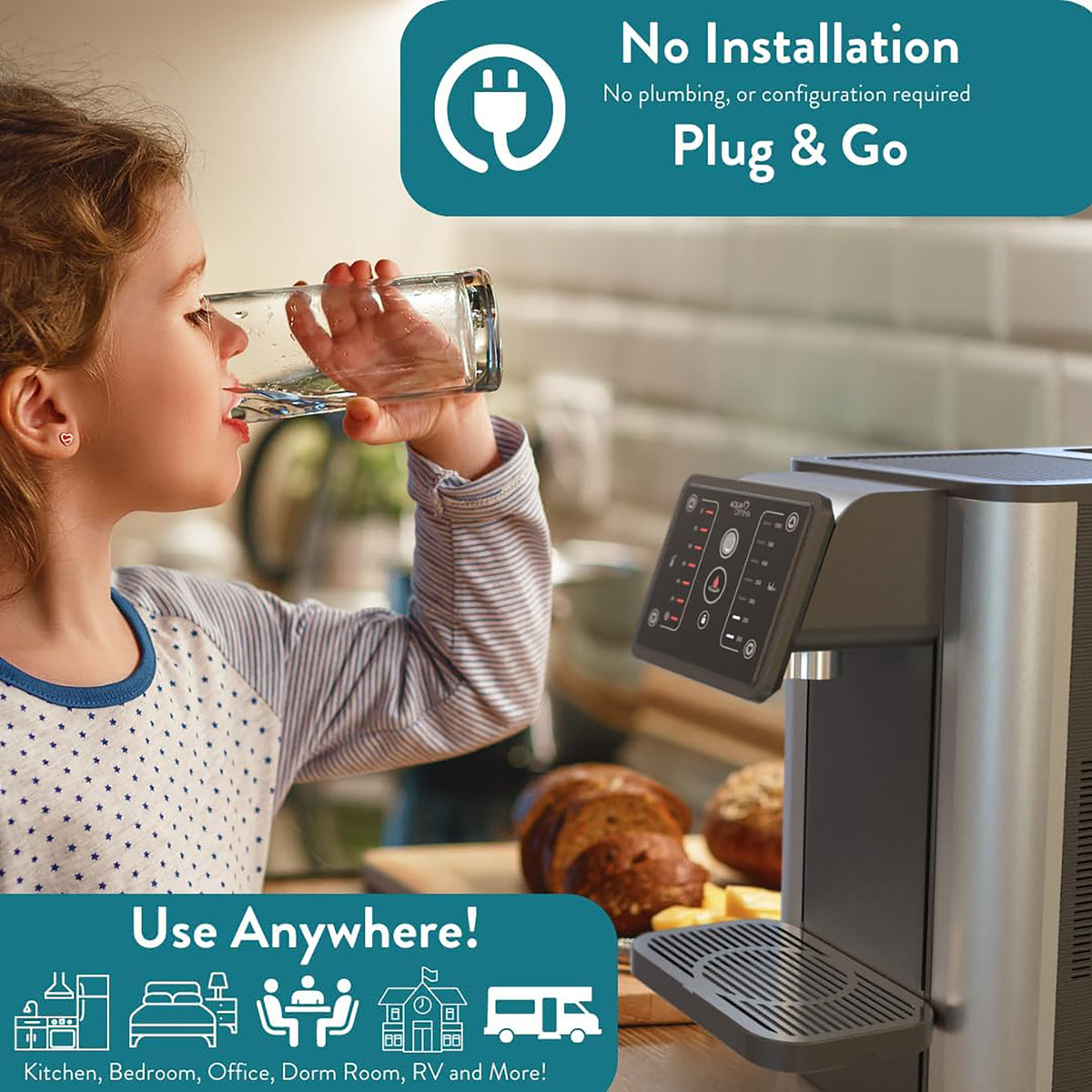 Aurora Countertop Quick Heating Hot Water Dispenser, Water Cooler, Electric Kettle, Water Filter