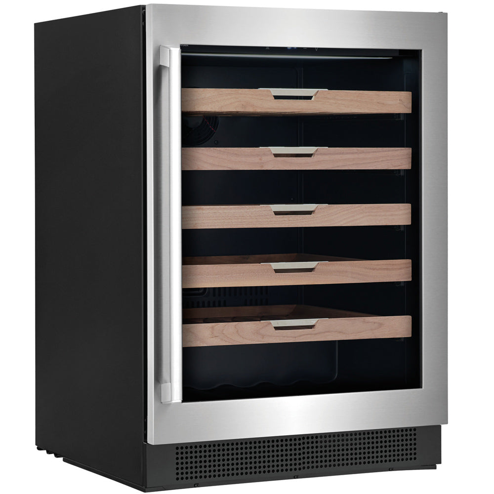 24" 41-Bottle Under-Counter Wine Cooler in Stainless Steel with Premium Wide-Slat Walnut ShelvingRefrigerators