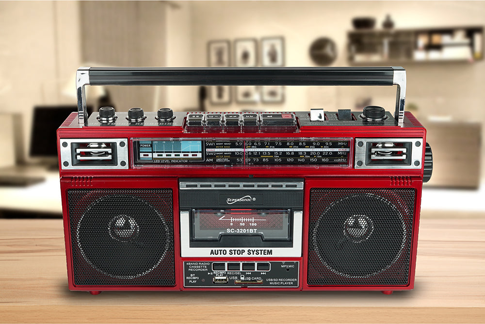 4-Band Bluetooth Radio & Cassette Player - Red