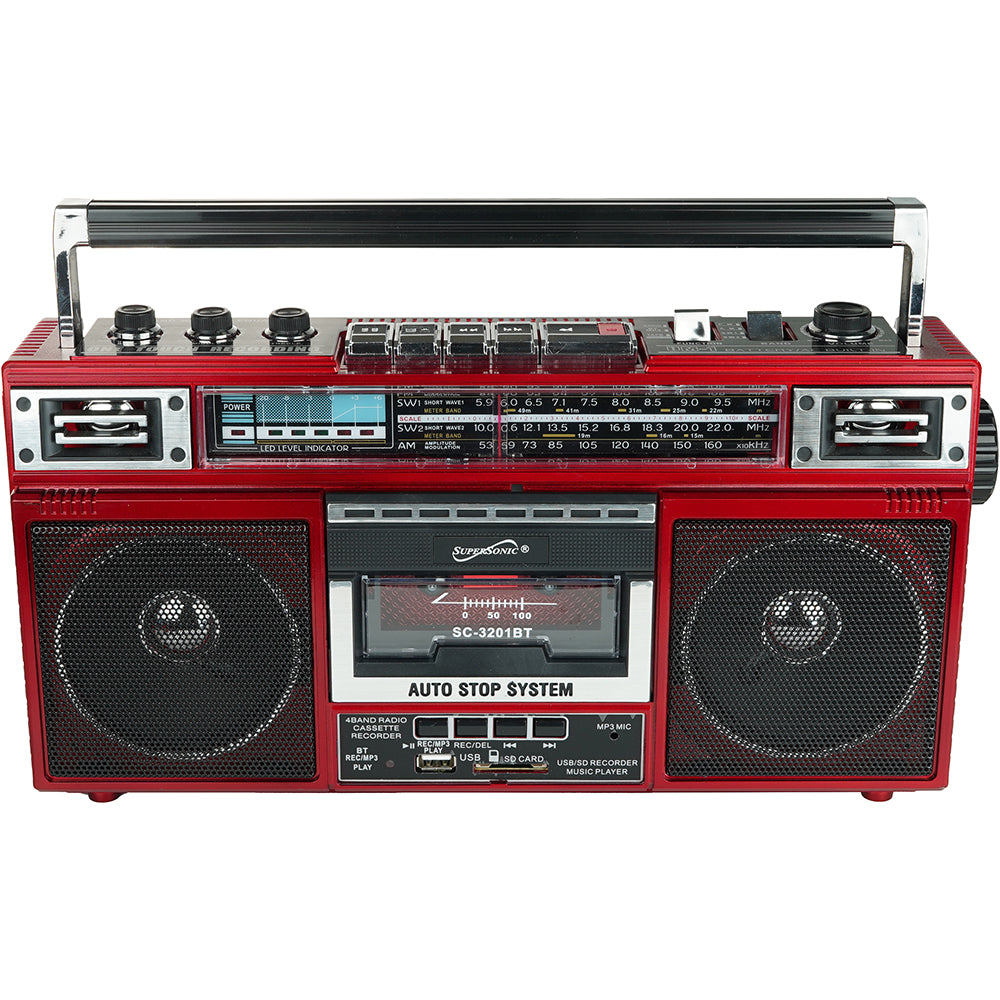 4-Band Bluetooth Radio & Cassette Player - Red