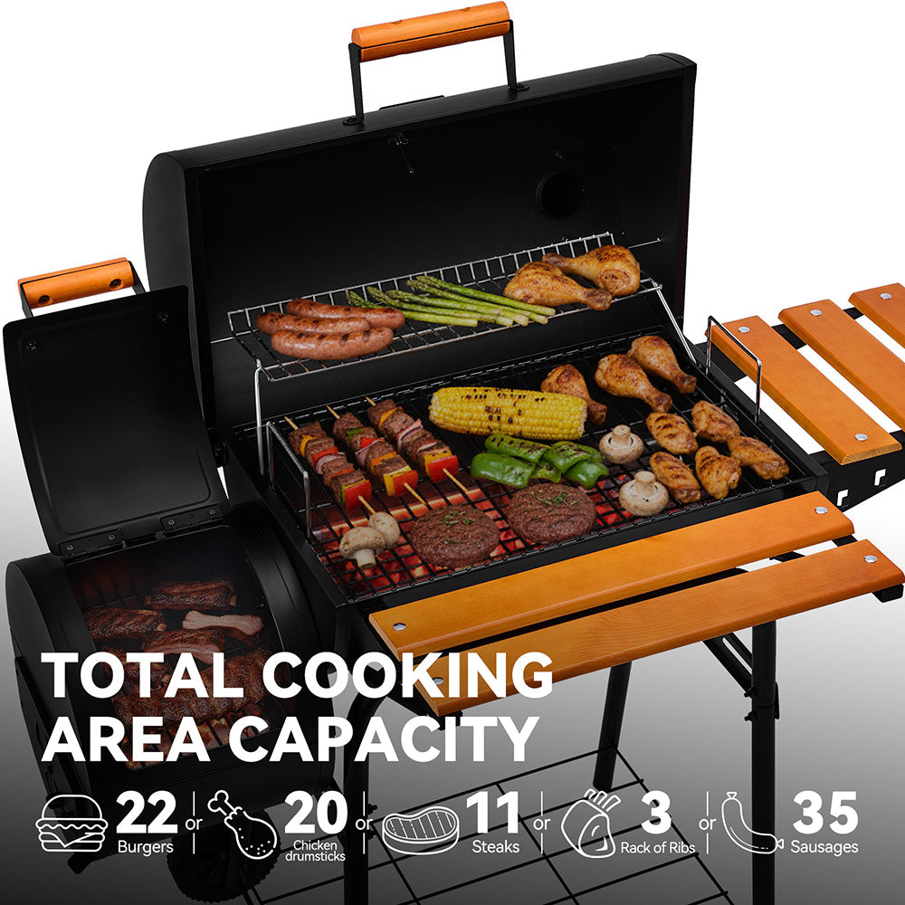 24'' Barrel Charcoal Grill with Offset Smoker