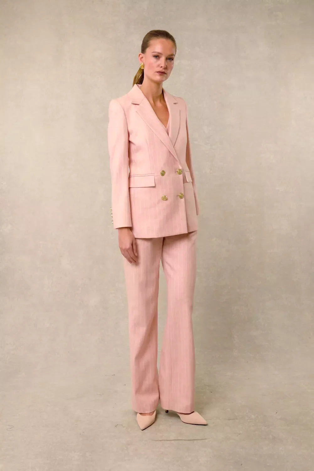 Double Breasted Blazer (Pink Chalk Pinstripe)