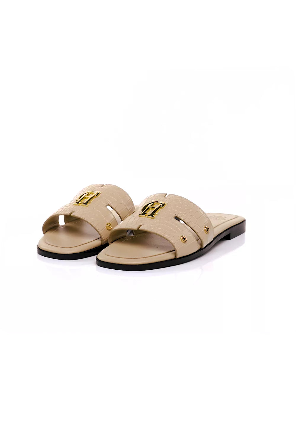 Monogram Slides (Taupe Croc)