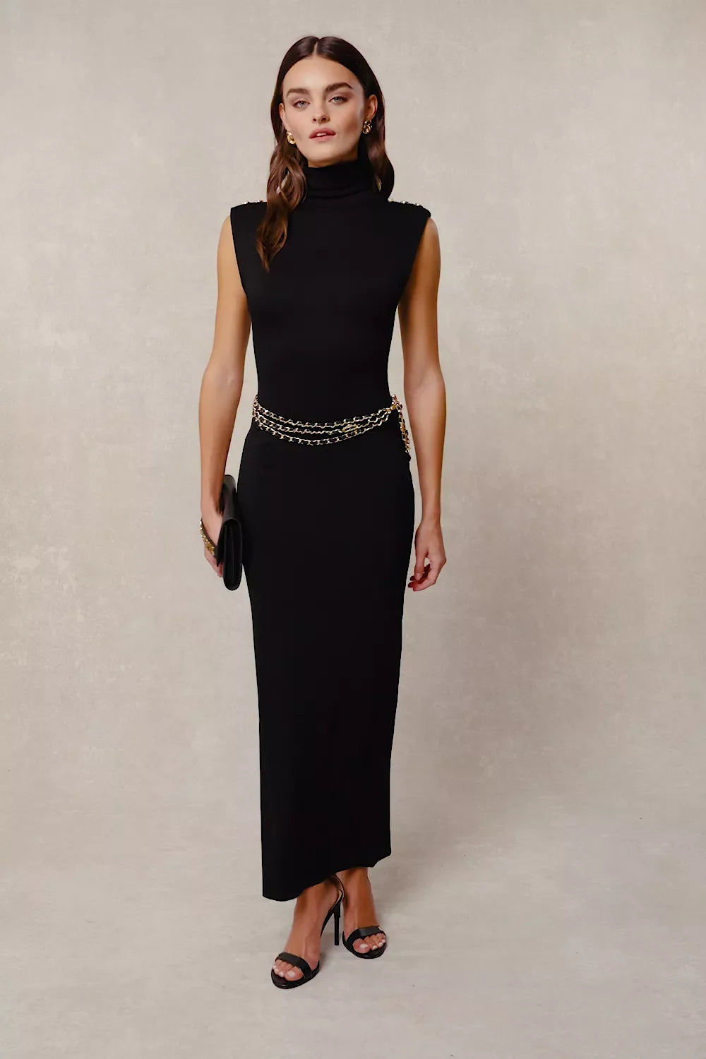 Harper High Neck Maxi Dress (Black)