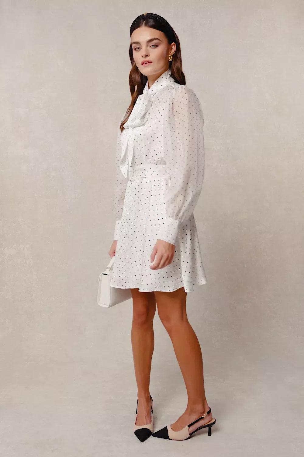 Ariella Mini Dress (White Polka Dot)