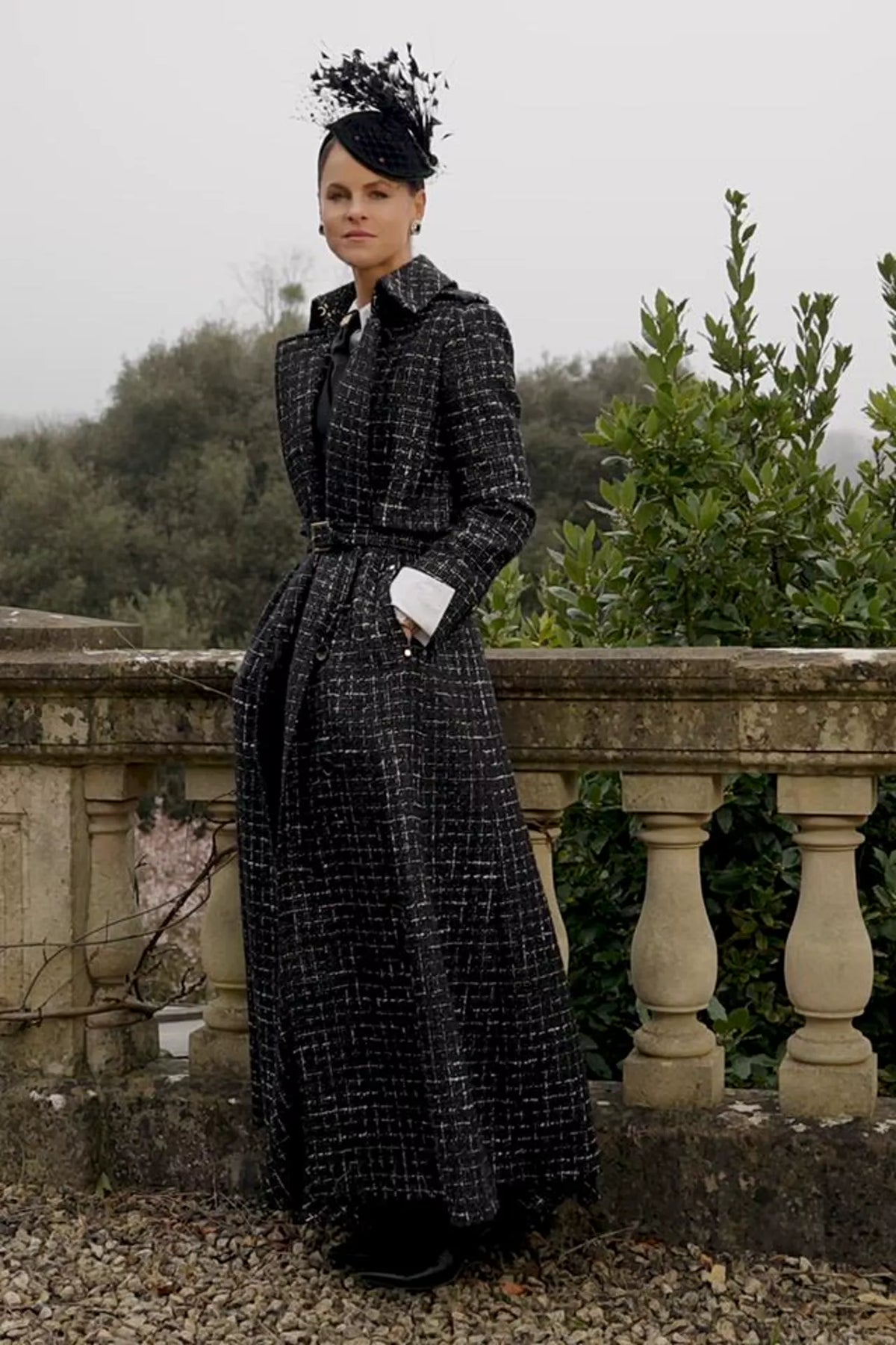 Full Length Cheltenham Trench Coat (Black & Silver Couture Tweed)